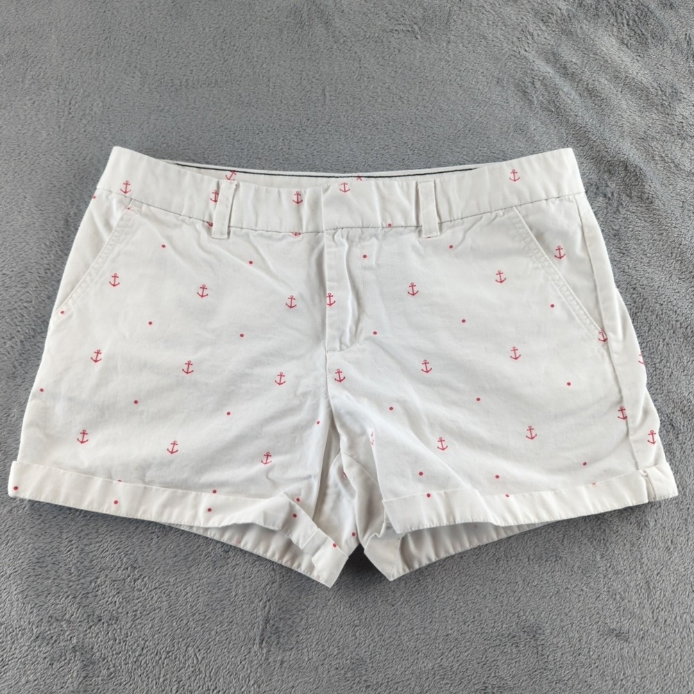 Tommy Hilfiger Shorts Womens 10 White Pink Anchor Print‎ Nautical Preppy Summer
